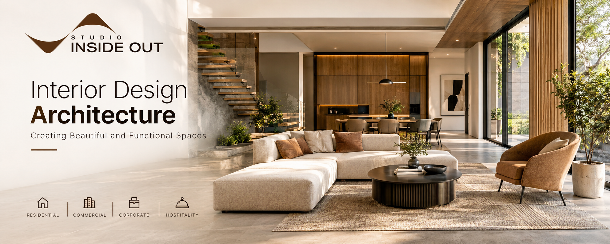 Modern interior design architecture featuring an elegant living room, contemporary furniture, warm wood finishes, and natural lighting.